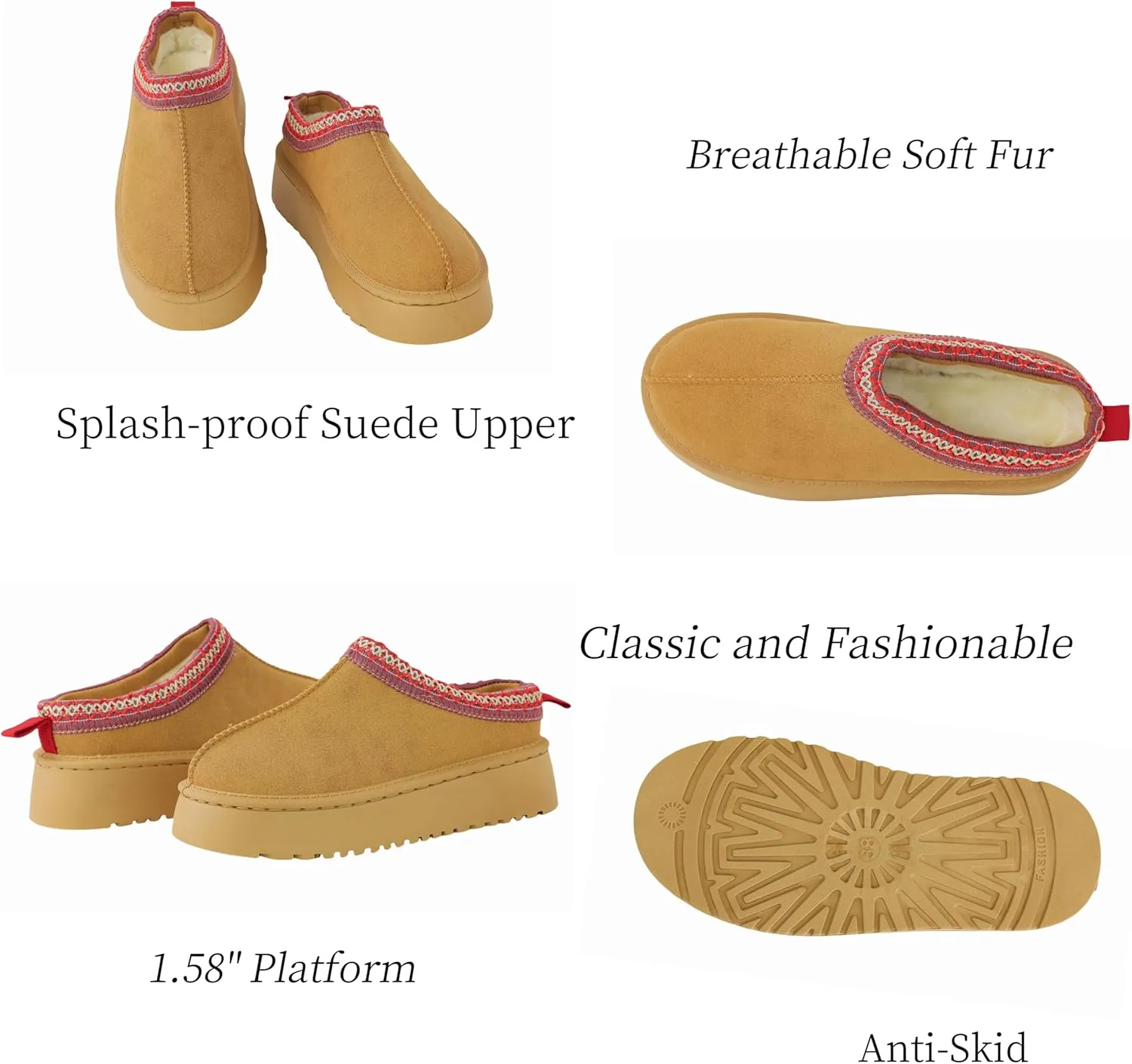 Women's Platform Slippers Winter Mini Boots Anti-Slip Suede Slip on Women Sneakers Fur Lined House Slippers for Indoor Outdoor