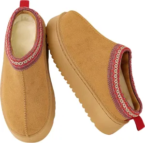 Women's Platform Slippers Winter Mini Boots Anti-Slip Suede Slip on Women Sneakers Fur Lined House Slippers for Indoor Outdoor