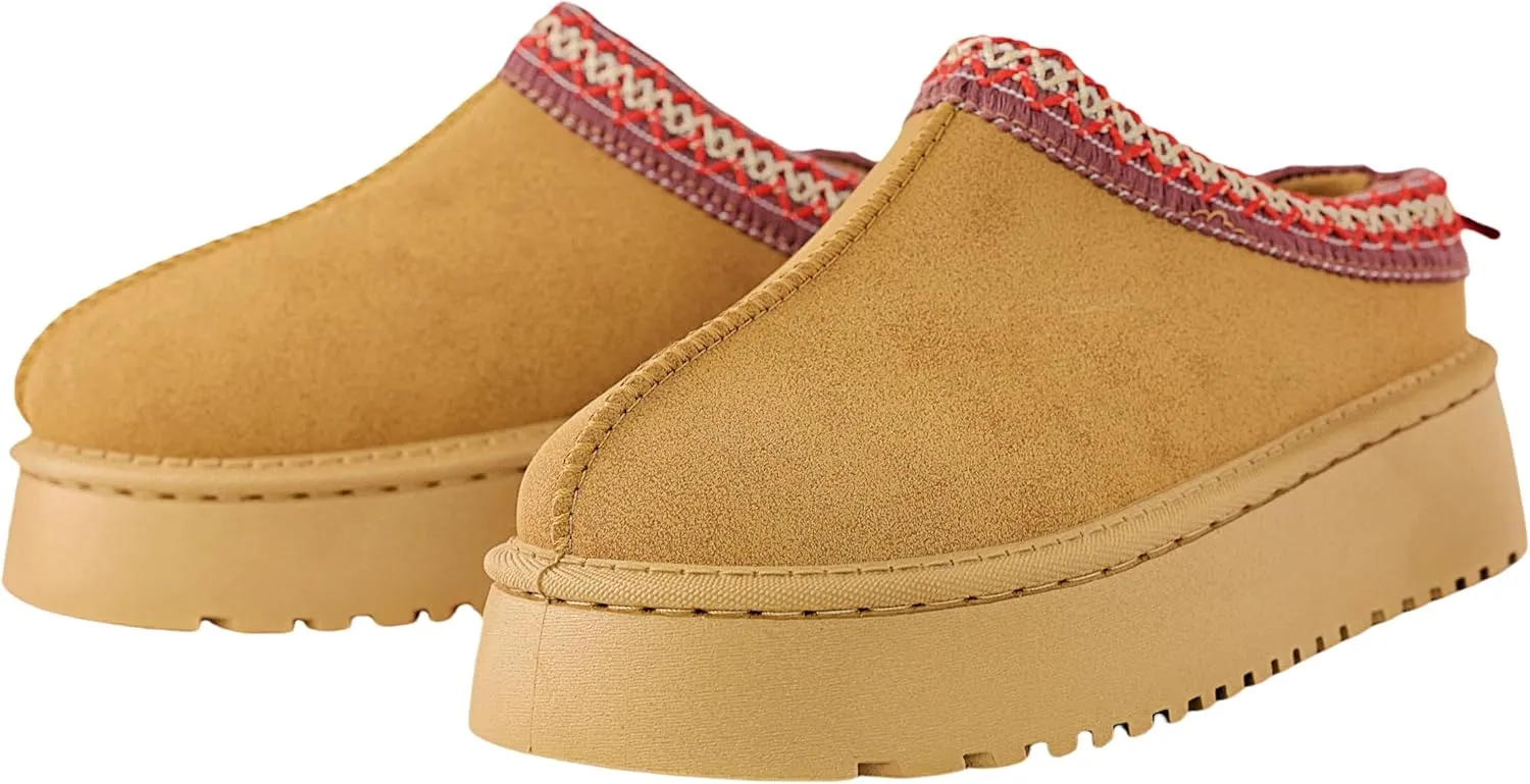 Women's Platform Slippers Winter Mini Boots Anti-Slip Suede Slip on Women Sneakers Fur Lined House Slippers for Indoor Outdoor