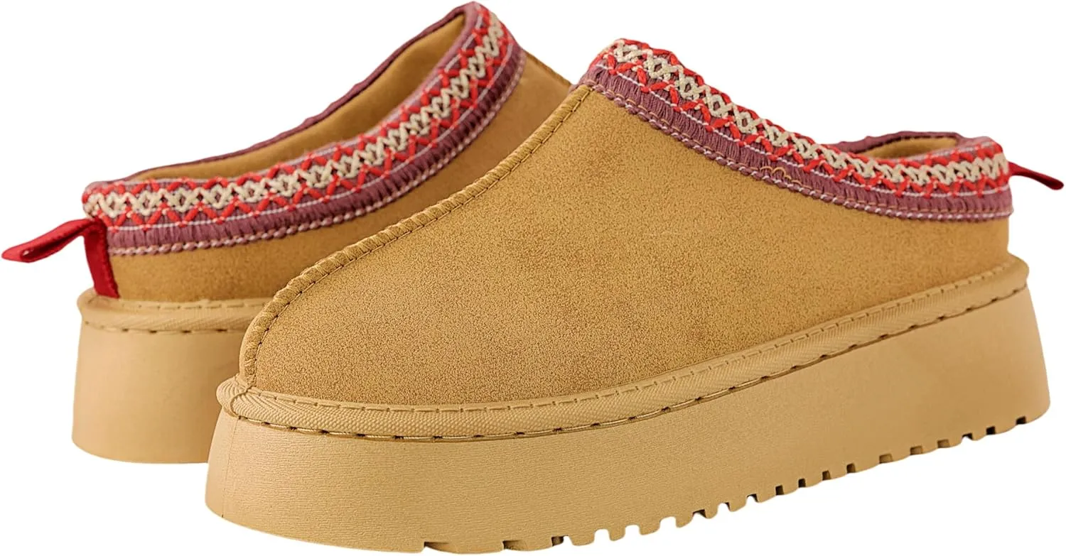 Women's Platform Slippers Winter Mini Boots Anti-Slip Suede Slip on Women Sneakers Fur Lined House Slippers for Indoor Outdoor