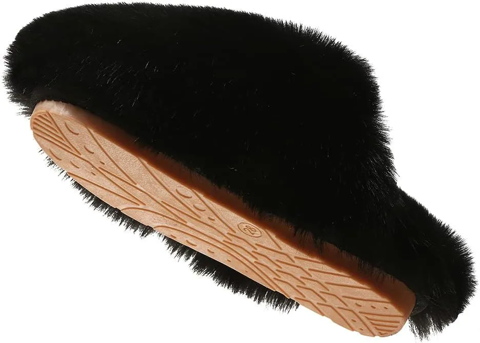 Women's Plush Faux Fur Slipper Slide Sandal Soft Furry Fuzzy Fluffy Lovely Indoor Outdoor Slip On Slippers Multicolor Winter House Shoes