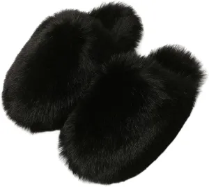 Women's Plush Faux Fur Slipper Slide Sandal Soft Furry Fuzzy Fluffy Lovely Indoor Outdoor Slip On Slippers Multicolor Winter House Shoes