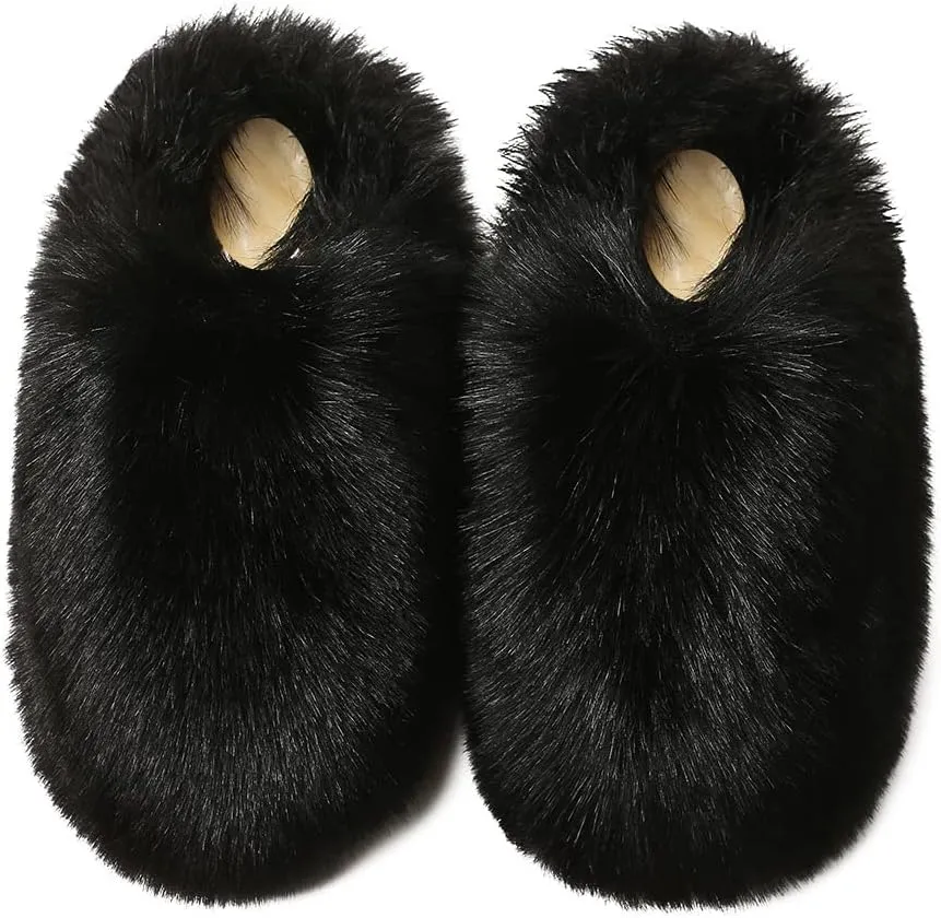 Women's Plush Faux Fur Slipper Slide Sandal Soft Furry Fuzzy Fluffy Lovely Indoor Outdoor Slip On Slippers Multicolor Winter House Shoes