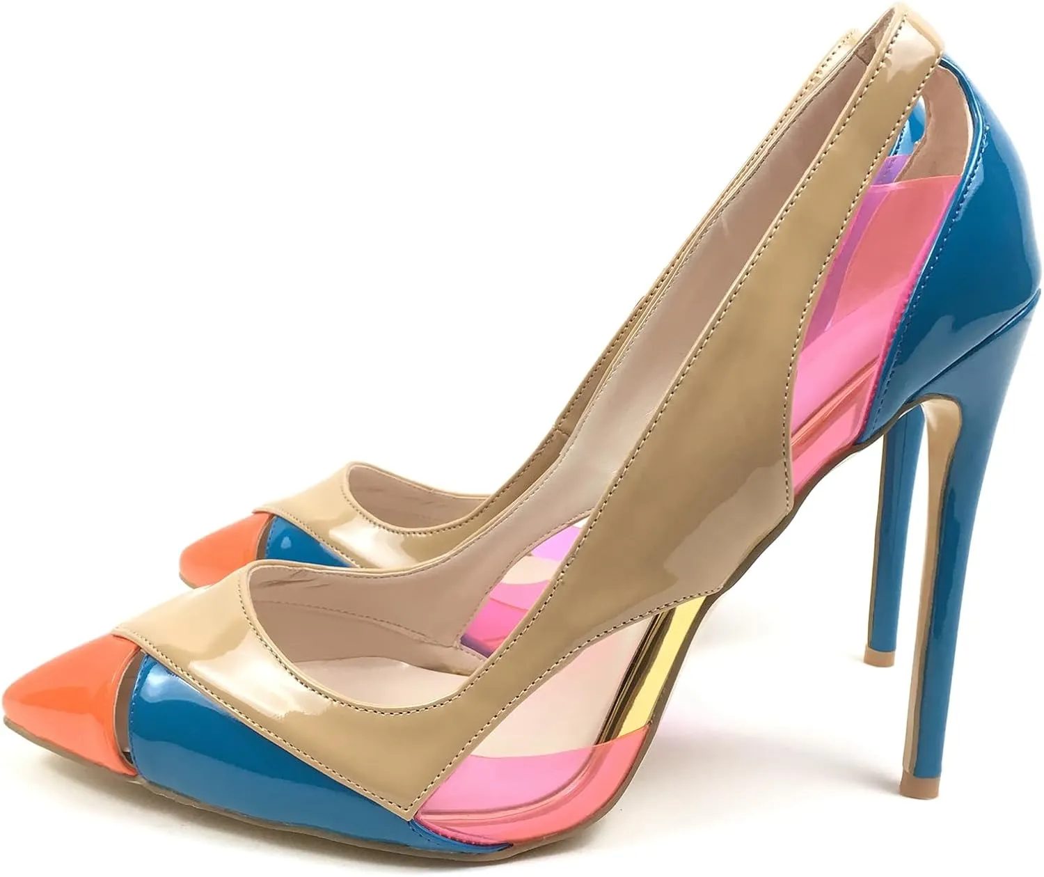 Women's Pumps Pointed Toe High Heel Shoes Patchwork Style Multi-Colored Fashion Ladies Party Wedding Stilettos Heels Slip On Customized