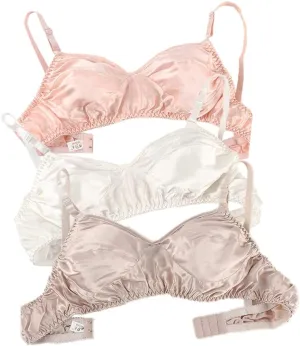 Womens Pure Silk Bra Soft Smooth Triangle Bra Wirefree Unpadded Satin Mulberry Silk Bralette Tops