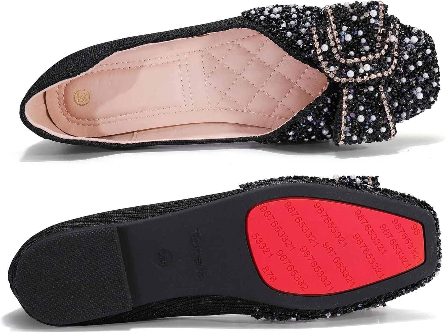Women's Rhinestone Flats Pointed Toe Low Heel Wedding Shoes Comfortable Women Dress Shoes ﻿
