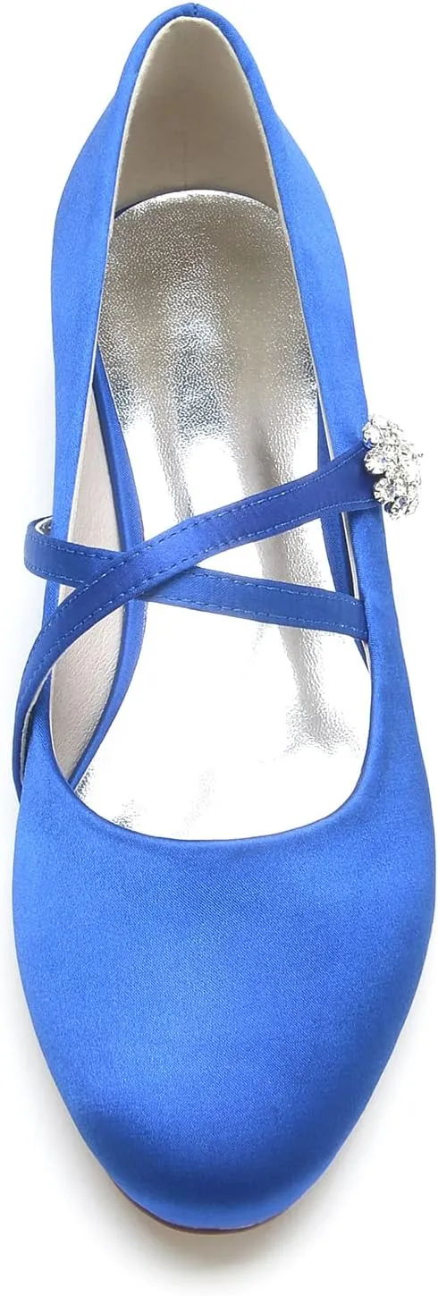 Women's Round Toe Crystal Flats Satin Comfortable Ballet Shoes Wedding Evening Party Flat Pumps