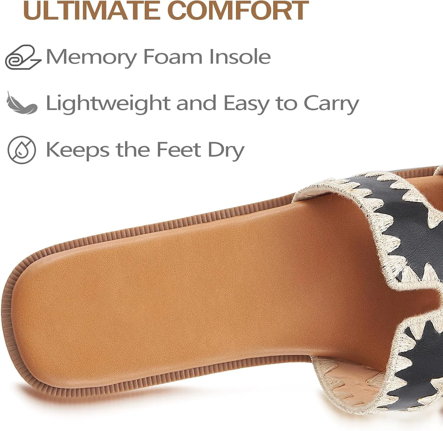 Womens Sandals Slip On Fashion Flat Sandals Soft Memory Foam Slides Comfortable Leather Open Toe Slide For Summer Dressy 2025