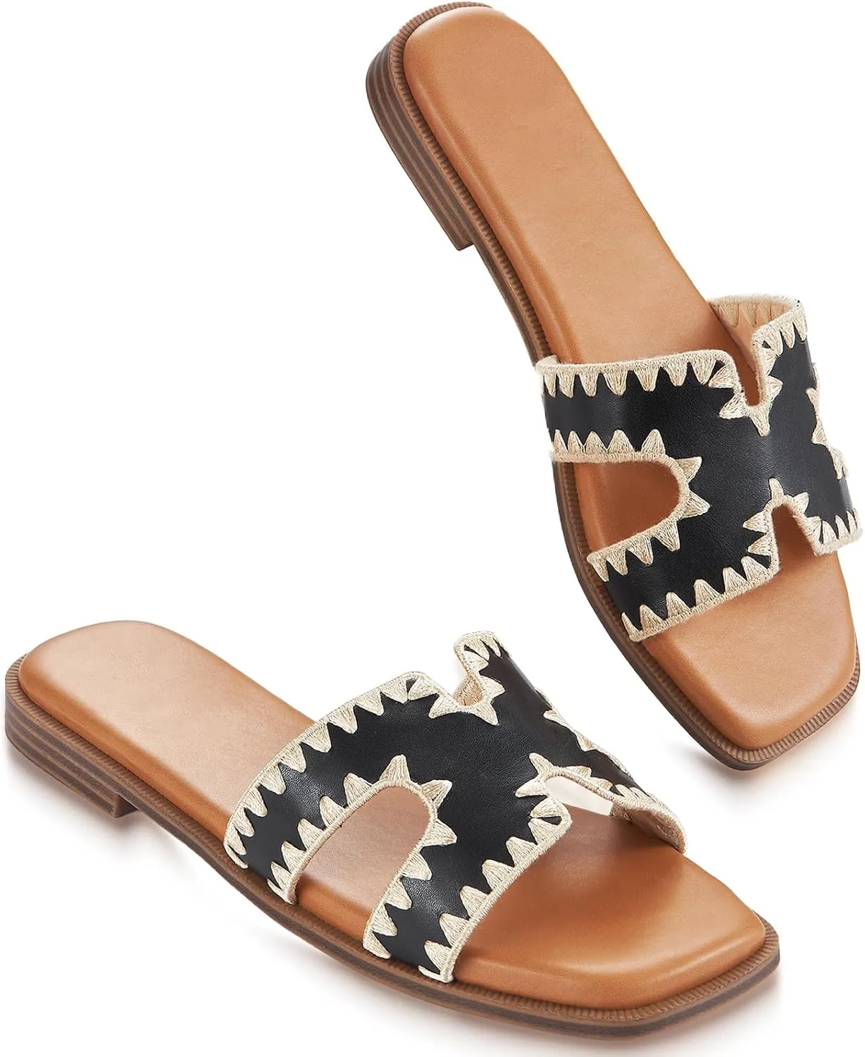 Womens Sandals Slip On Fashion Flat Sandals Soft Memory Foam Slides Comfortable Leather Open Toe Slide For Summer Dressy 2025
