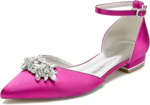 Women's Satin Ankle Strap Bridal Shoes Crystal Closed Pointed Toe Formal Prom Party Wedding Sandals Buckle Banquet Shoes