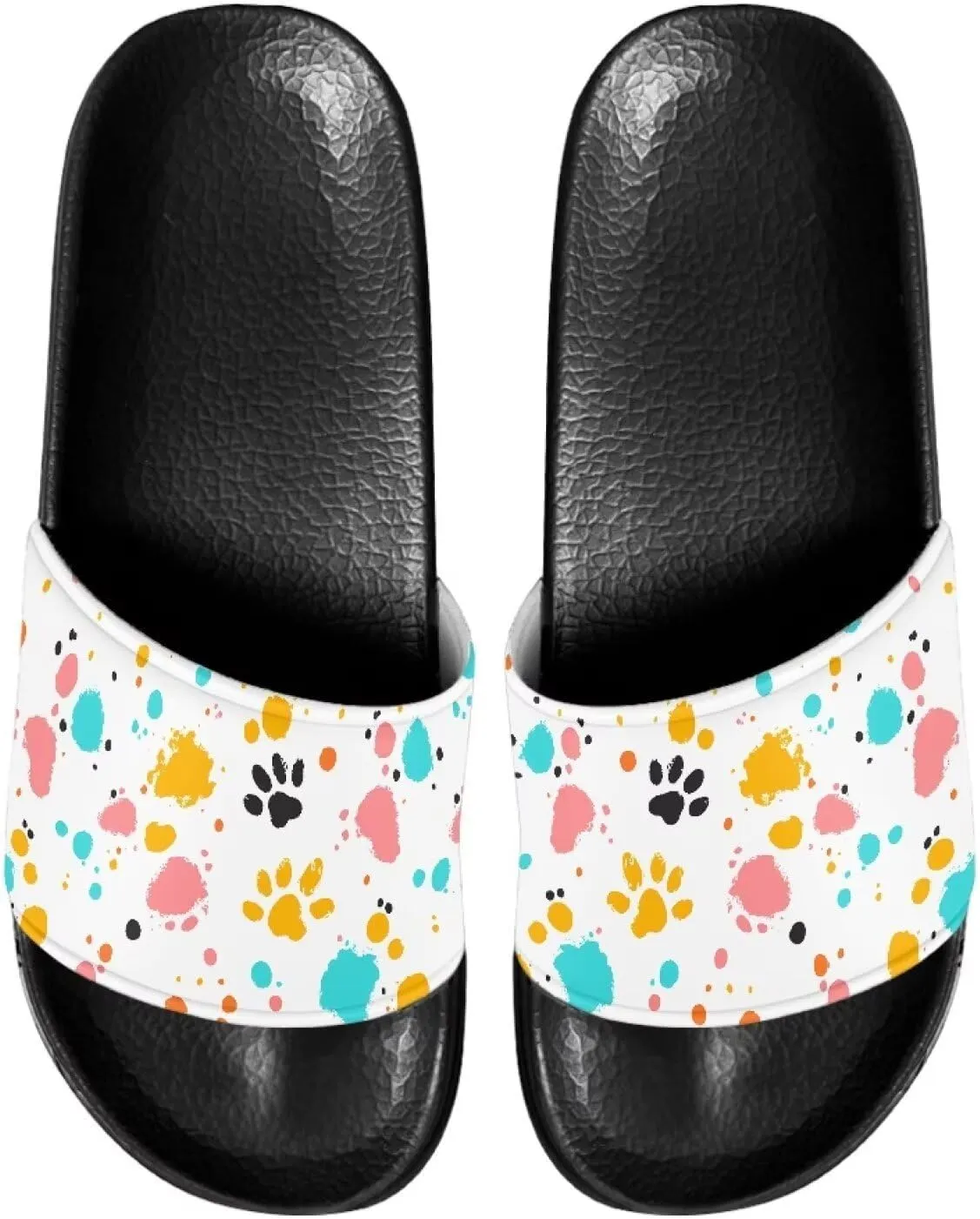 Womens Slide Sandals Indoor Outdoor Sandals Slippers Lightweight Soft Shower Slippers Ink Jet Dog Paw Pattern