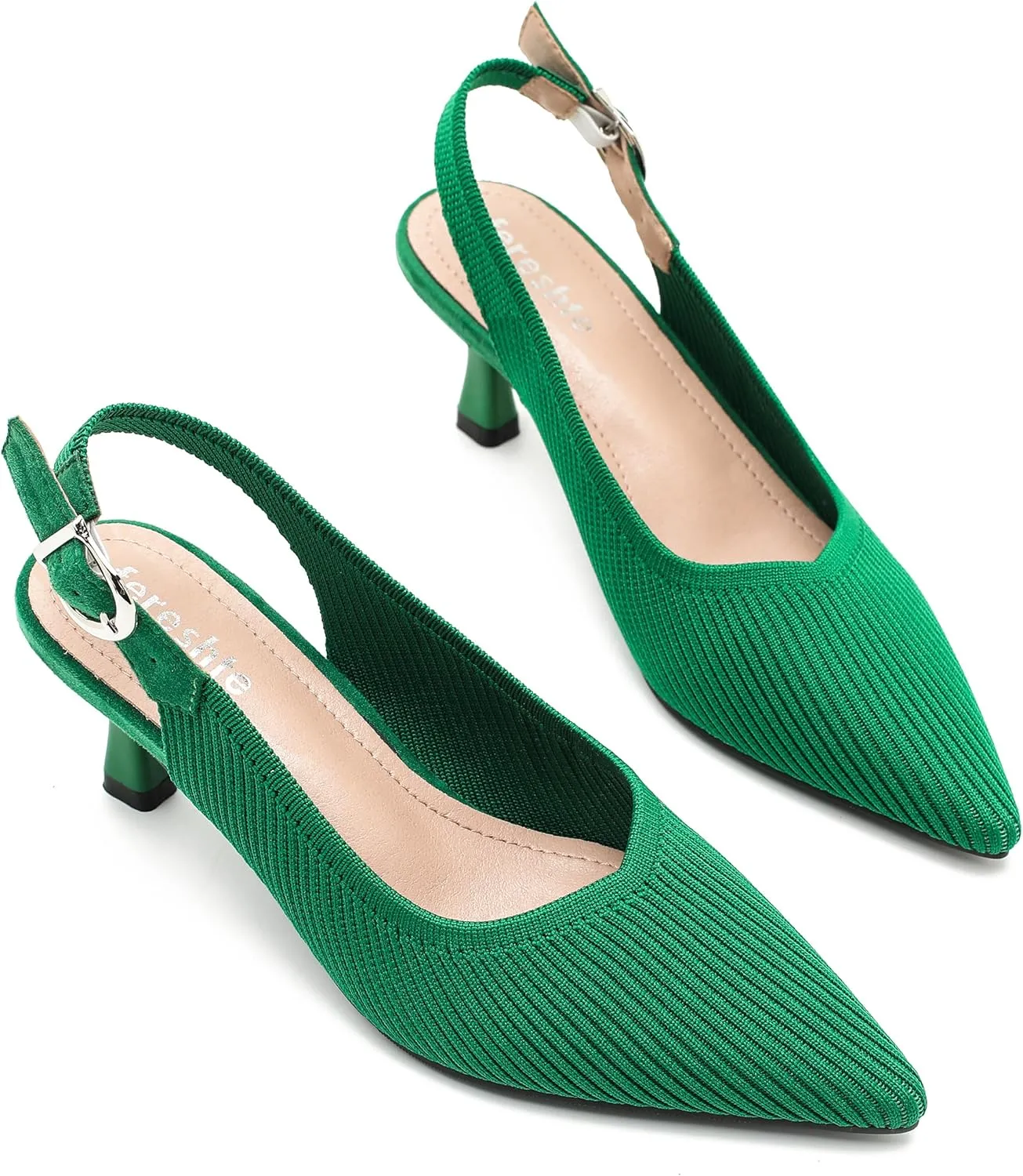 Women's Slingback Kitten Heels Pointed Toe Knit Pumps Slip On Dress Shoes