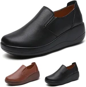 Women's Slip On Loafer Leather Comfort Casual Platform Shoes Non-Slip Platform Wedge Sneakers Comfort Lightweight Soft Sole Low Top Walking Shoes Work Nurse Shoes
