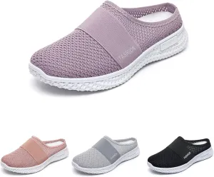 Women's Slip-On Orthopedic Arch Support Backless Slippers Platform Sneakers,Breathable Knitted Mesh Soft Comfortable Round Toe Mules Non-Slip Lightweight Soft Sole Casual Garden Clogs
