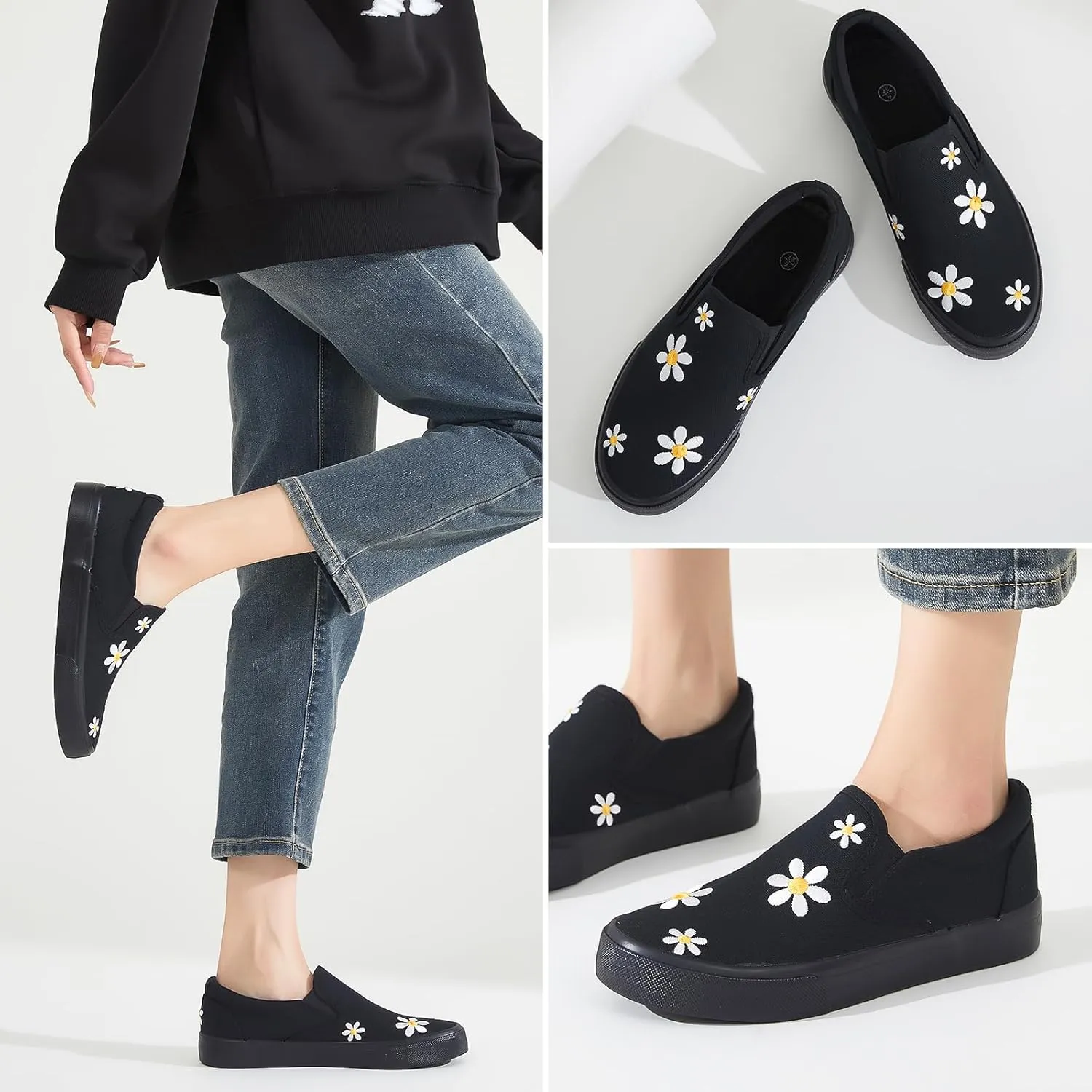 Women's Slip on Shoes Canvas Sneakers Loafers Non Slip Shoes Low Top Casual Shoes