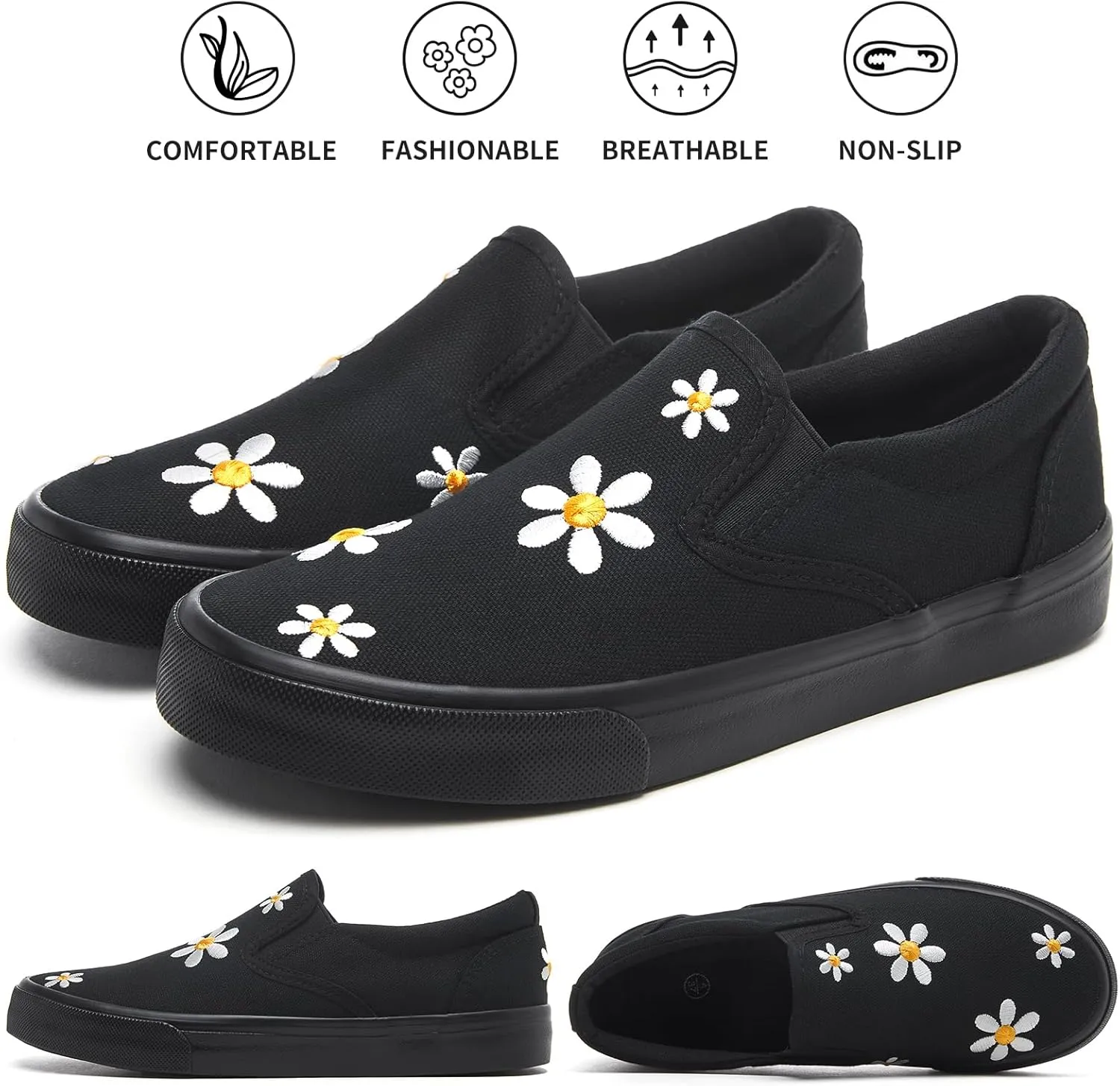 Women's Slip on Shoes Canvas Sneakers Loafers Non Slip Shoes Low Top Casual Shoes