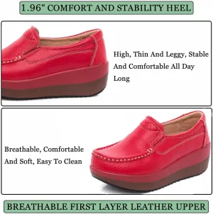 Women's Slip-on Wedge Moccasin Loafers,Comfortable Round Toe Thick Sole Boat Shoes,Non-Slip Platform Wedge Sneakers