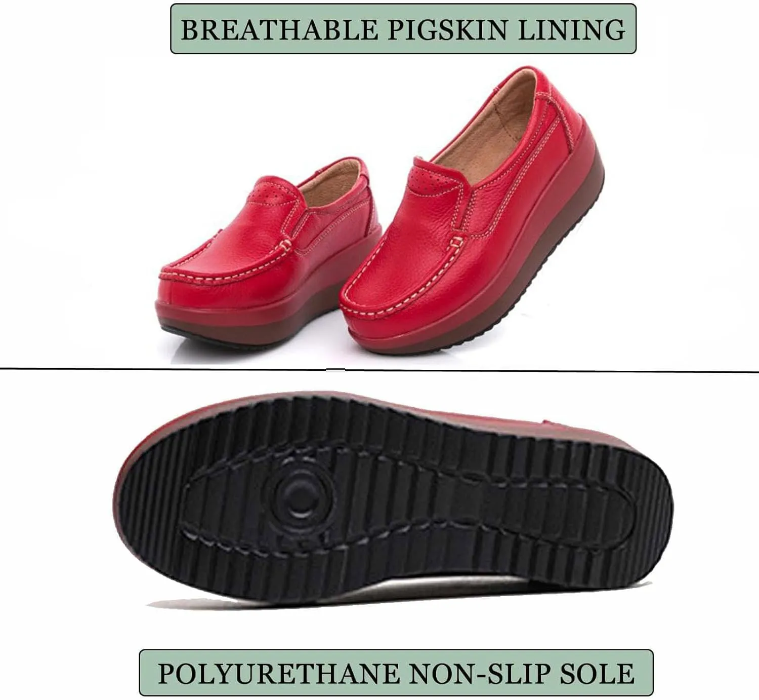 Women's Slip-on Wedge Moccasin Loafers,Comfortable Round Toe Thick Sole Boat Shoes,Non-Slip Platform Wedge Sneakers