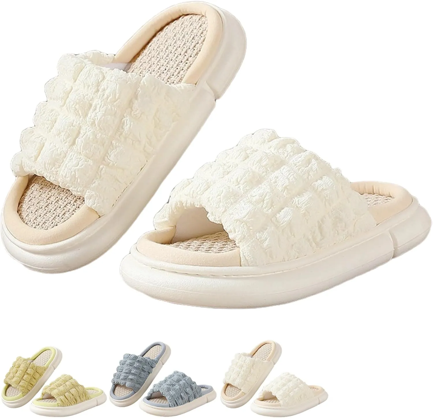 Women's Slippers for Indoor Linen Lightweight Cozy Soft Non Slip Slippers Flooring Anti Slip Household Slippers Home Slippers Bedroom Shoes Slippers