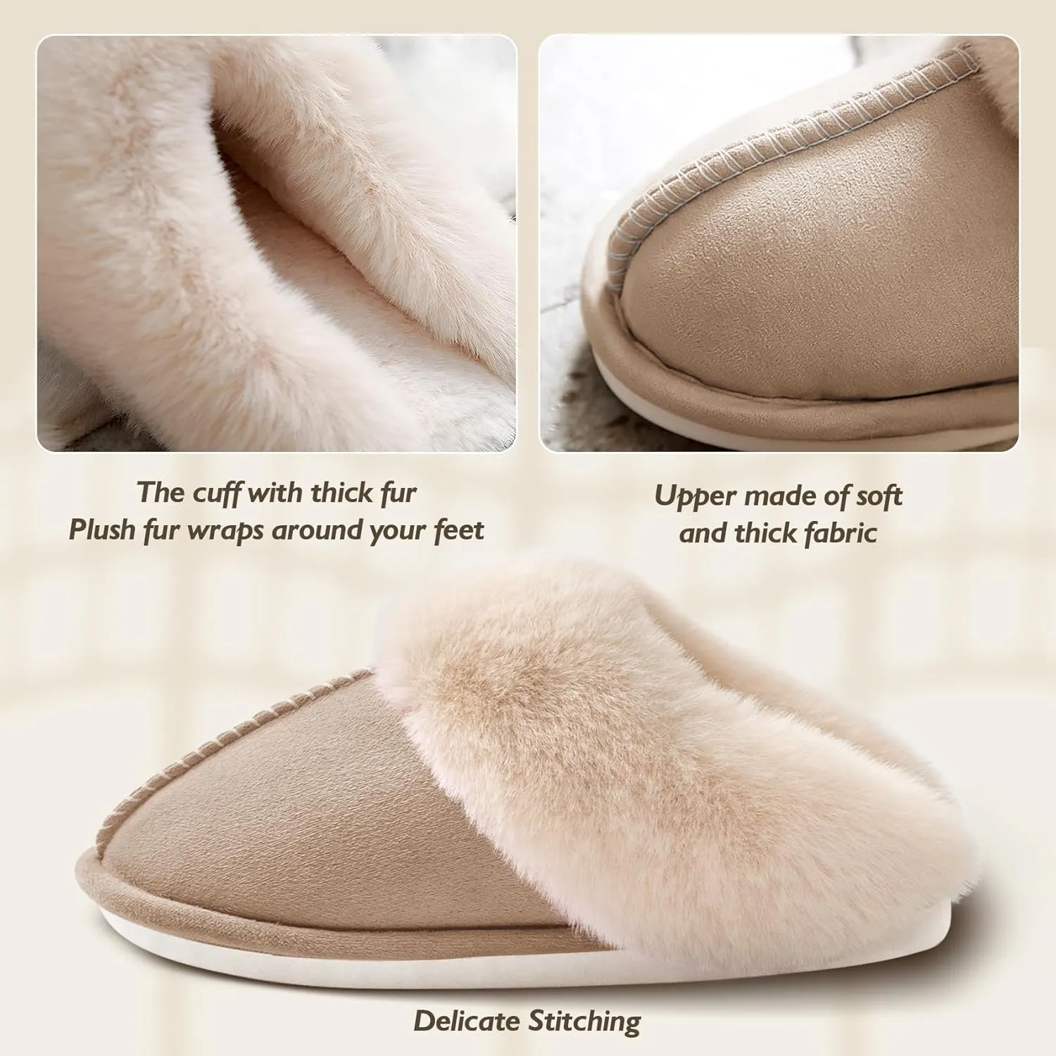 Womens Slippers Memory Foam Fluffy Fur Soft Slippers Warm House Shoes Indoor Outdoor Winter