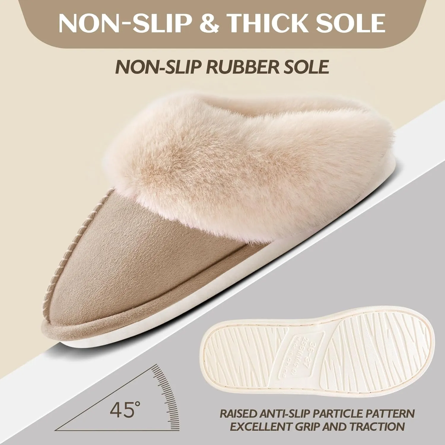 Womens Slippers Memory Foam Fluffy Fur Soft Slippers Warm House Shoes Indoor Outdoor Winter