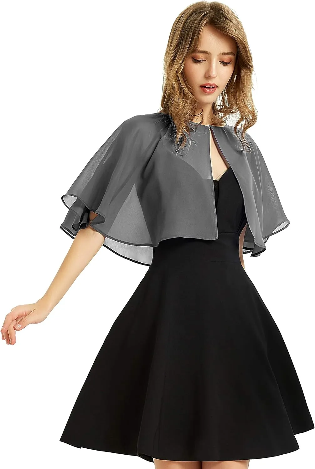 Women's Soft Chiffon Shawl Wraps Shrug for Evening Dress Wedding Cape Bolero Flapper Cover Up