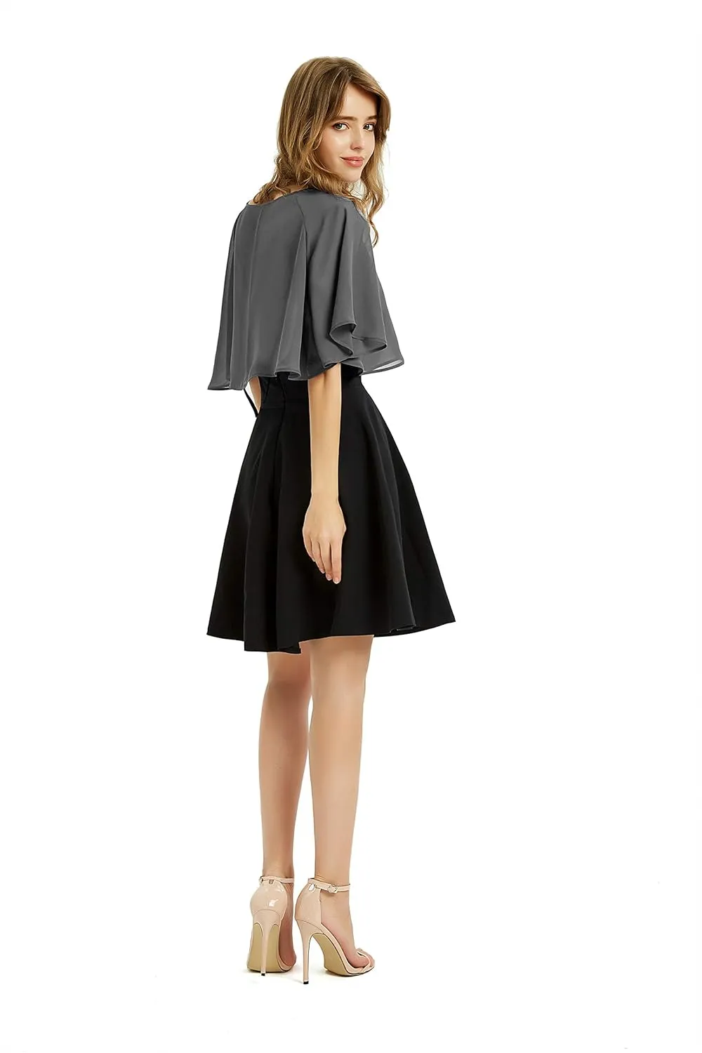 Women's Soft Chiffon Shawl Wraps Shrug for Evening Dress Wedding Cape Bolero Flapper Cover Up