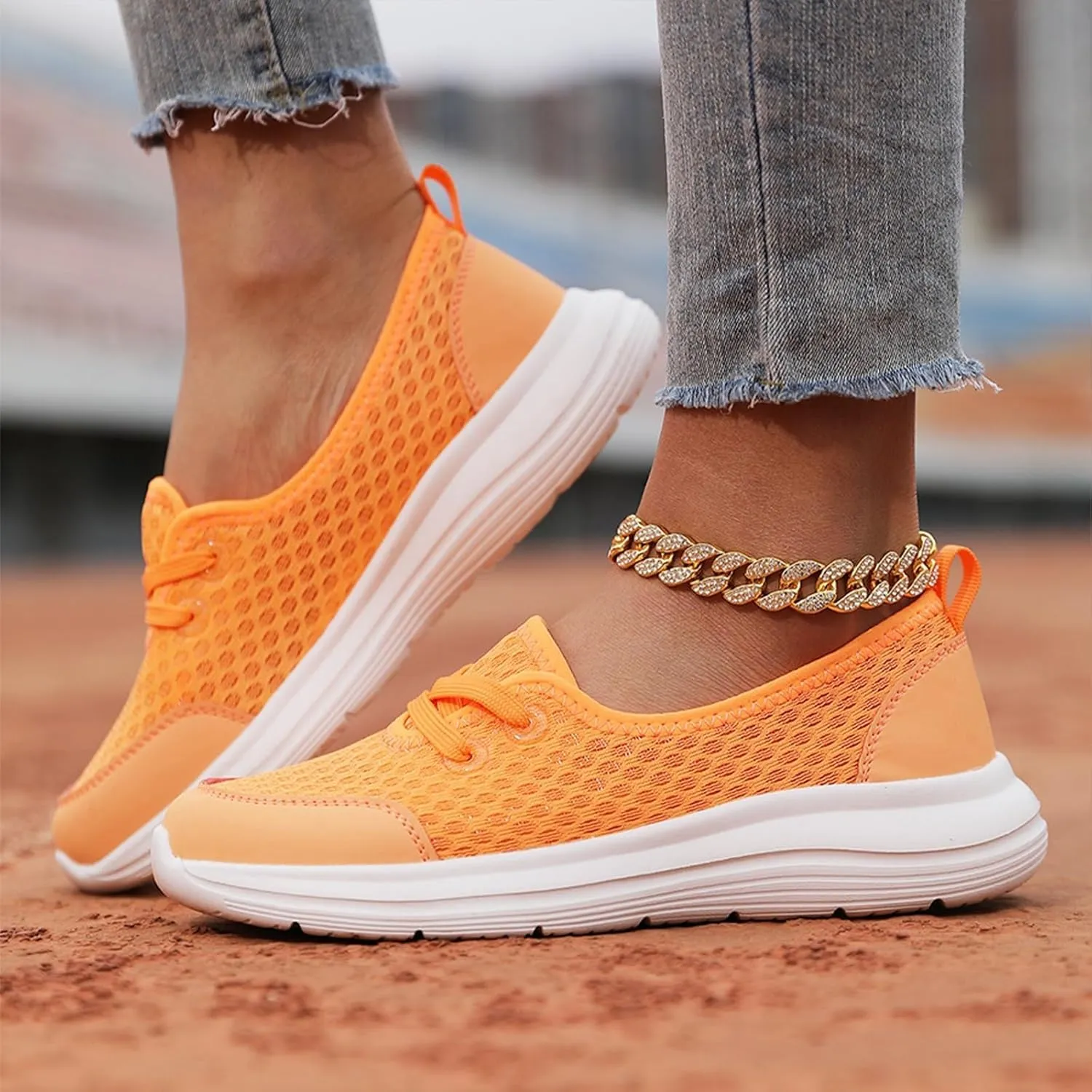 Women's Soft Sole Mesh Comfort Orthopedic Shoes Breathable Slip-On Walking Sneakers with Arch Support