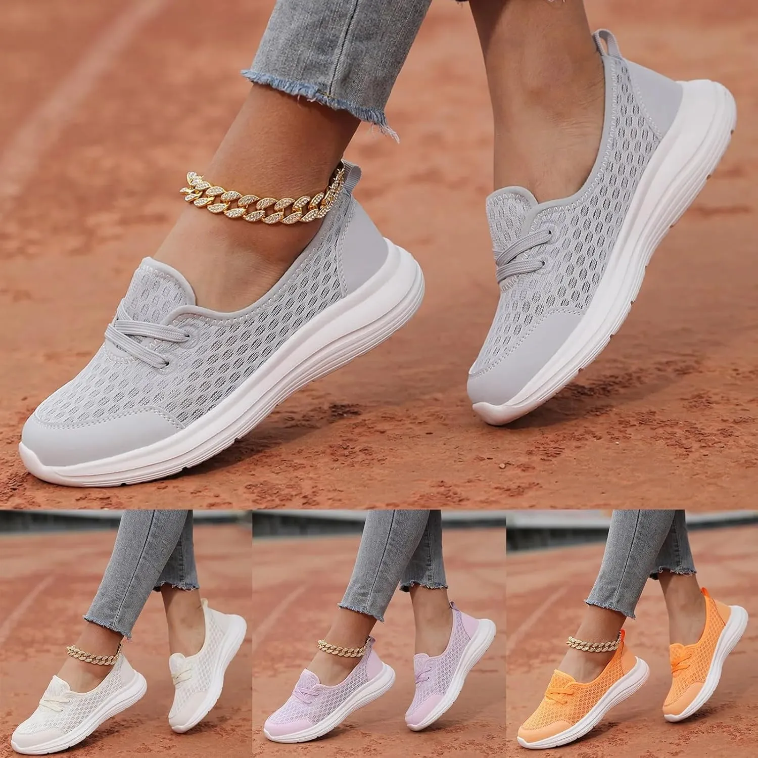 Women's Soft Sole Mesh Comfort Orthopedic Shoes Breathable Slip-On Walking Sneakers with Arch Support