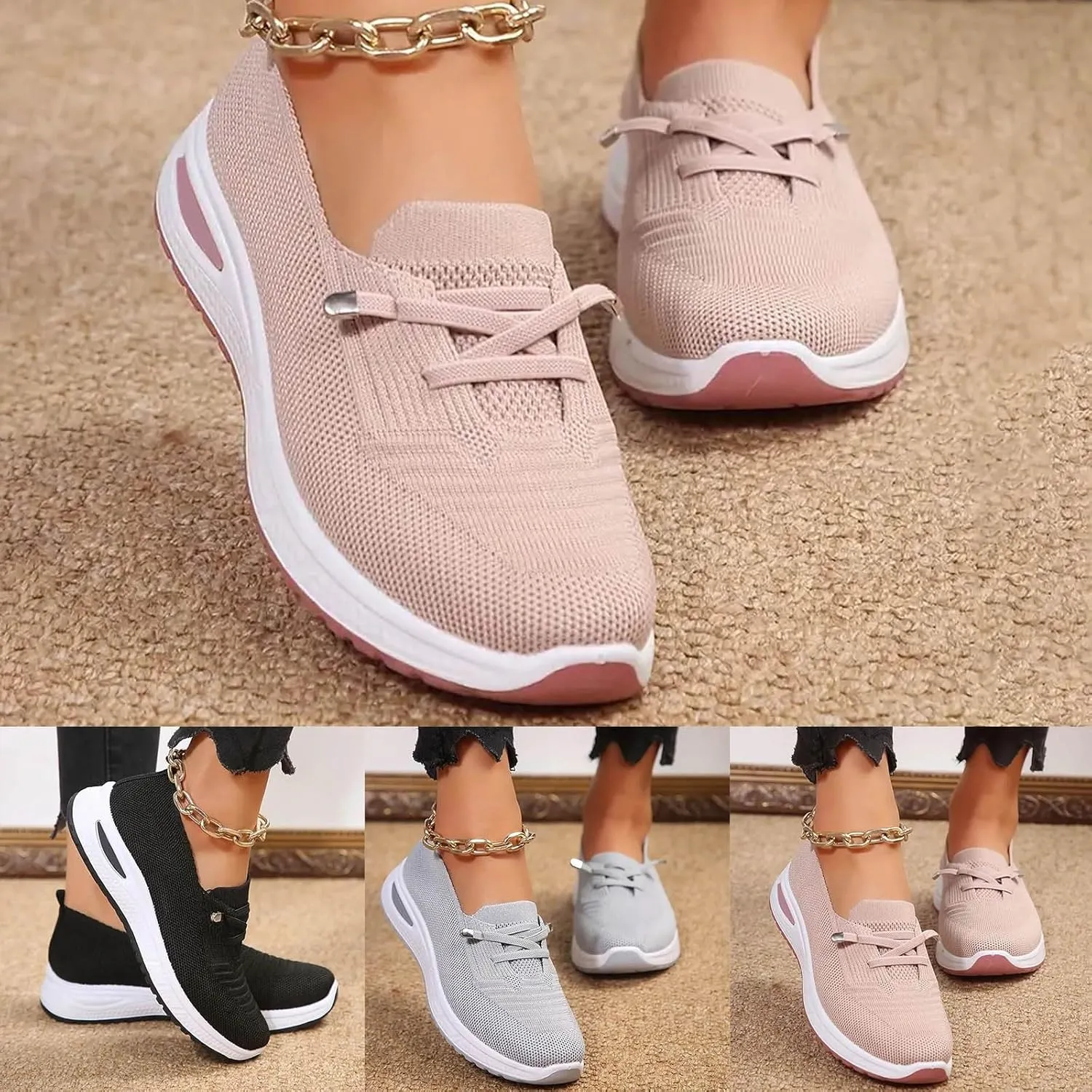 Women's Soft Sole Mesh Comfort Orthopedic Shoes with Arch Support Memory Foam Go Walking Sneakers Slip on Shoes