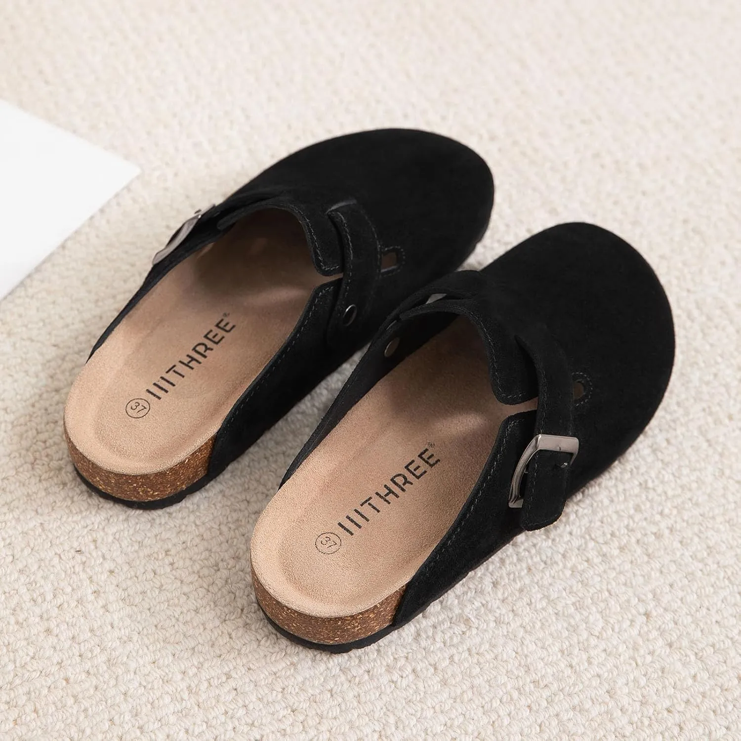 Women's Suede Clogs Cork Footbed Clogs for Women Soft Leather Adjustable Buckle Slip-on Potato Shoes Sandals