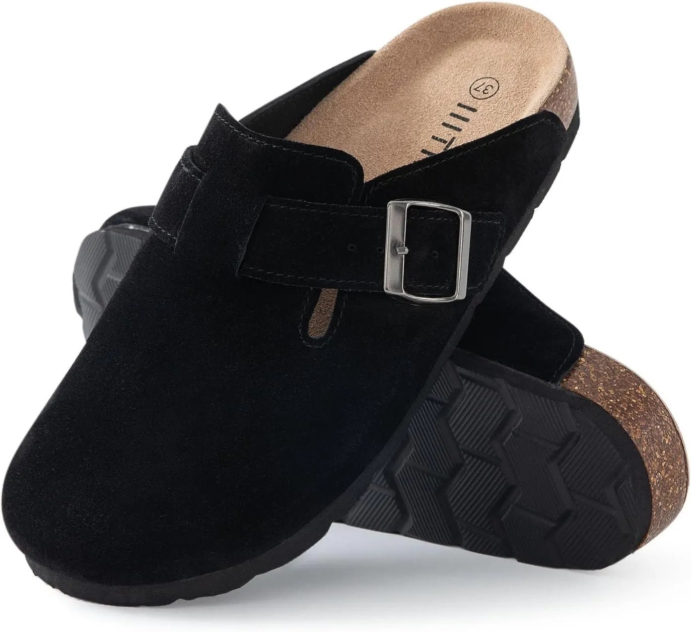 Women's Suede Clogs Cork Footbed Clogs for Women Soft Leather Adjustable Buckle Slip-on Potato Shoes Sandals