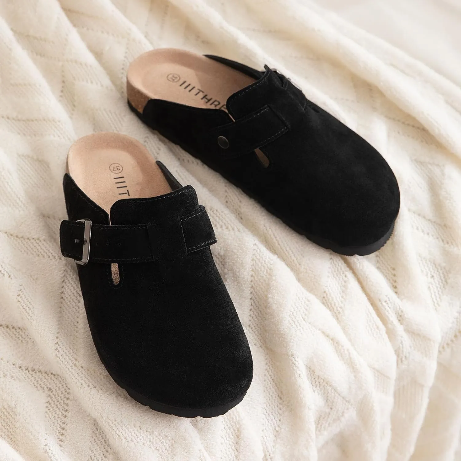 Women's Suede Clogs Cork Footbed Clogs for Women Soft Leather Adjustable Buckle Slip-on Potato Shoes Sandals