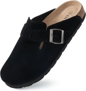 Women's Suede Clogs Cork Footbed Clogs for Women Soft Leather Adjustable Buckle Slip-on Potato Shoes Sandals