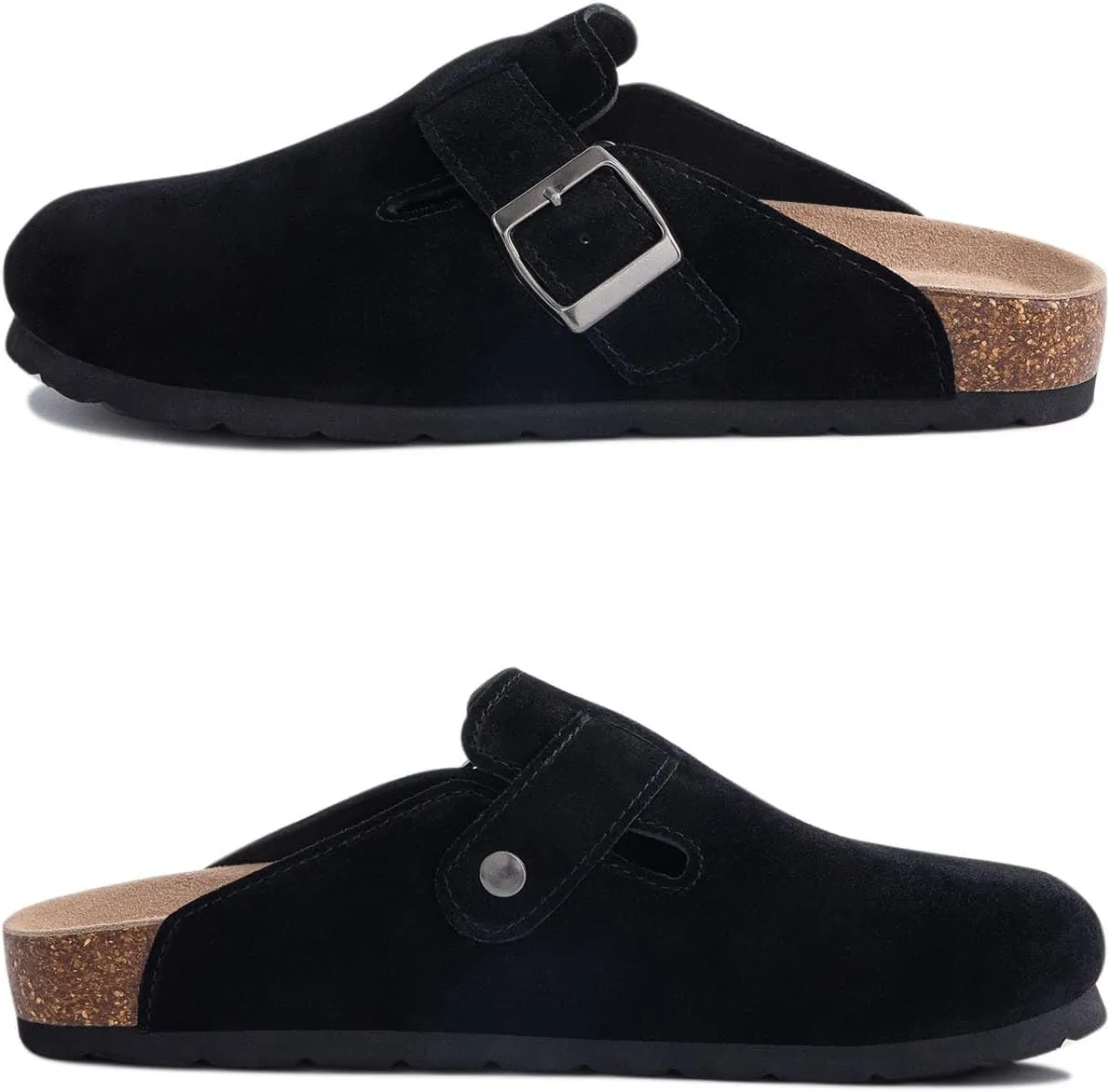 Women's Suede Clogs Cork Footbed Clogs for Women Soft Leather Adjustable Buckle Slip-on Potato Shoes Sandals