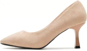 Women's Suede Pointed Toe Kitten Heel Pumps Classic Slip-On Mid Heel Office Business Dress Shoes Sexy Non-Slip Prom Party Wedding Shoes