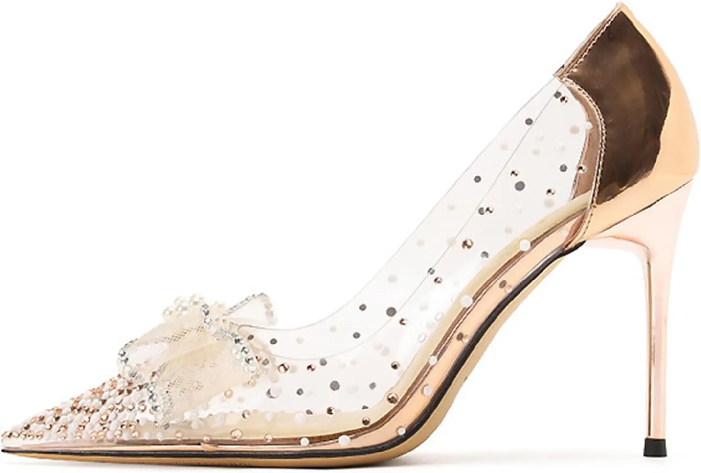 Women's Transparent Rhinestone Stiletto Pumps Sexy Pointed Toe Slip On Business Office Non-Slip Dress Shoes for Party Prom Wedding