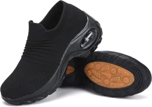 Women's Walking Shoes Sock Sneakers Slip on Mesh Air Cushion Comfortable Wedge Easy Shoes Platform Loafers