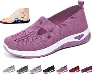 Women's Woven Orthopedic Breathable Soft Sole Shoes,Walking Plantar Fasciitis Slides Sandals Anti-Slip Foam Mesh Shoes Comfortable Recovery Orthopedic Shoes Go Walking Slip on Diabetic Foam Shoes