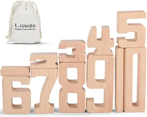 Wooden Number Building Blocks, Large Digit Blocks 1-10, 10 Pcs Math Blocks Number Toys for Kids, Educational Blocks for Toddlers, Toys to Learn Numbers for 3 Year Olds  
