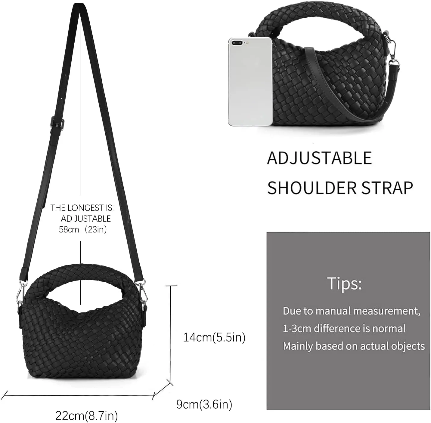 Woven Crossbody Bag Small Tote Cute Purse for Women,Top Handle Handbag Pu Leather Shoulderbag with Detachable Strap