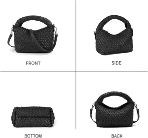Woven Crossbody Bag Small Tote Cute Purse for Women,Top Handle Handbag Pu Leather Shoulderbag with Detachable Strap