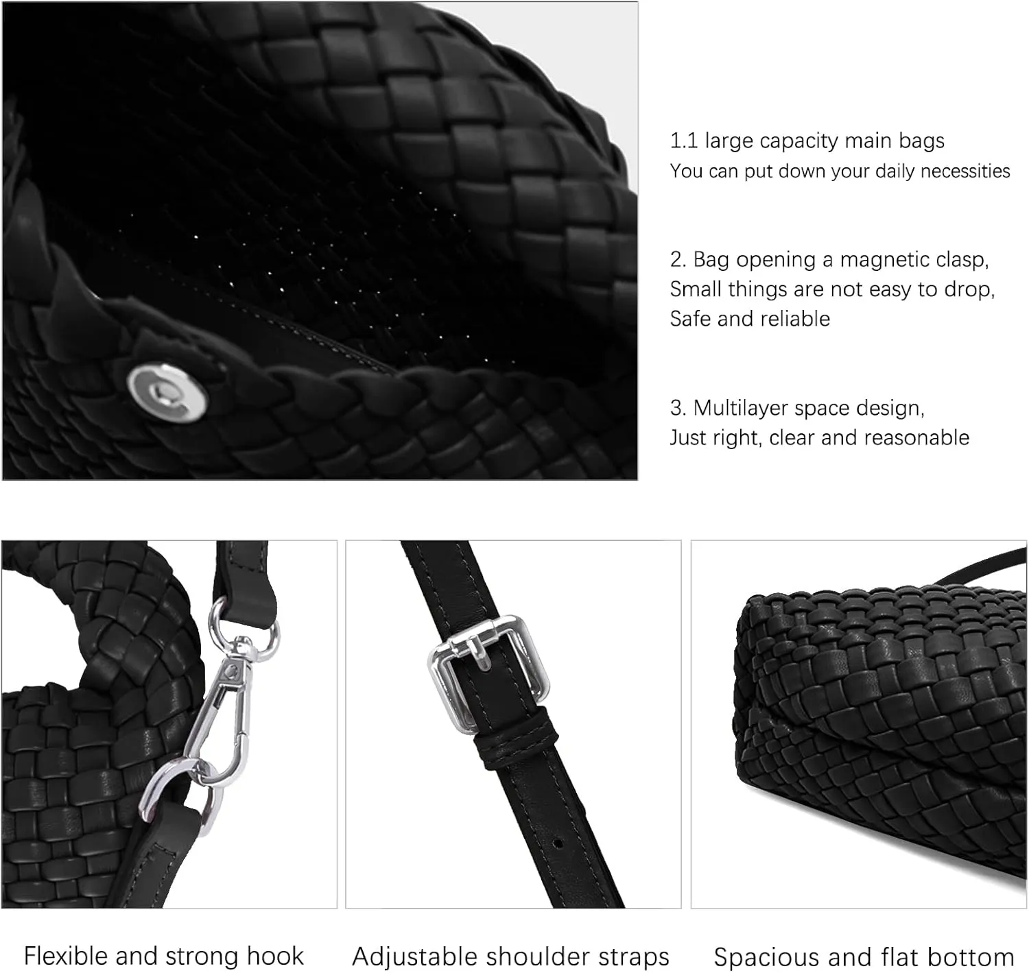 Woven Crossbody Bag Small Tote Cute Purse for Women,Top Handle Handbag Pu Leather Shoulderbag with Detachable Strap