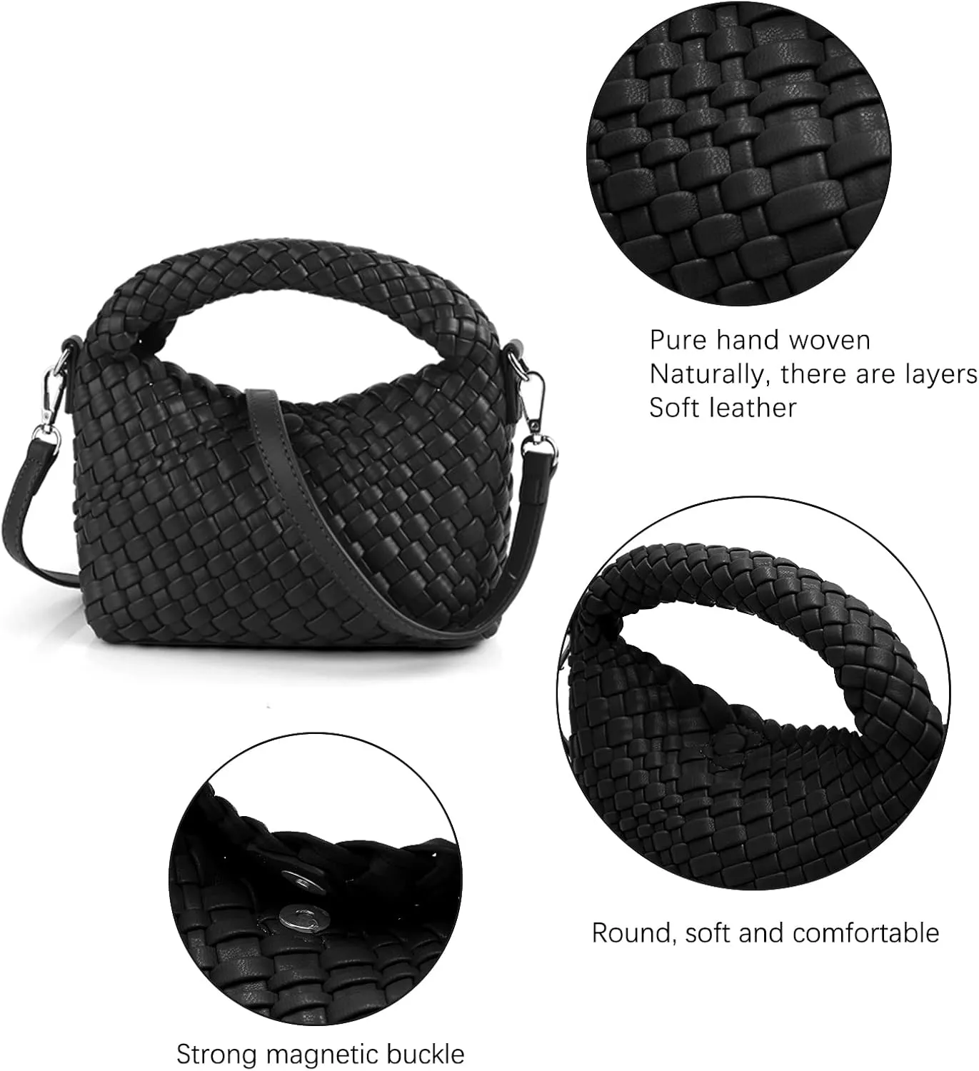 Woven Crossbody Bag Small Tote Cute Purse for Women,Top Handle Handbag Pu Leather Shoulderbag with Detachable Strap