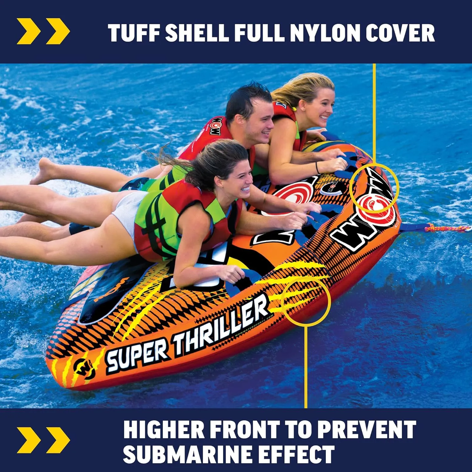 WOW Sports Thriller Towable Deck Tube for Boating Adults, Tubing Boat Inflatable for Water Sports
