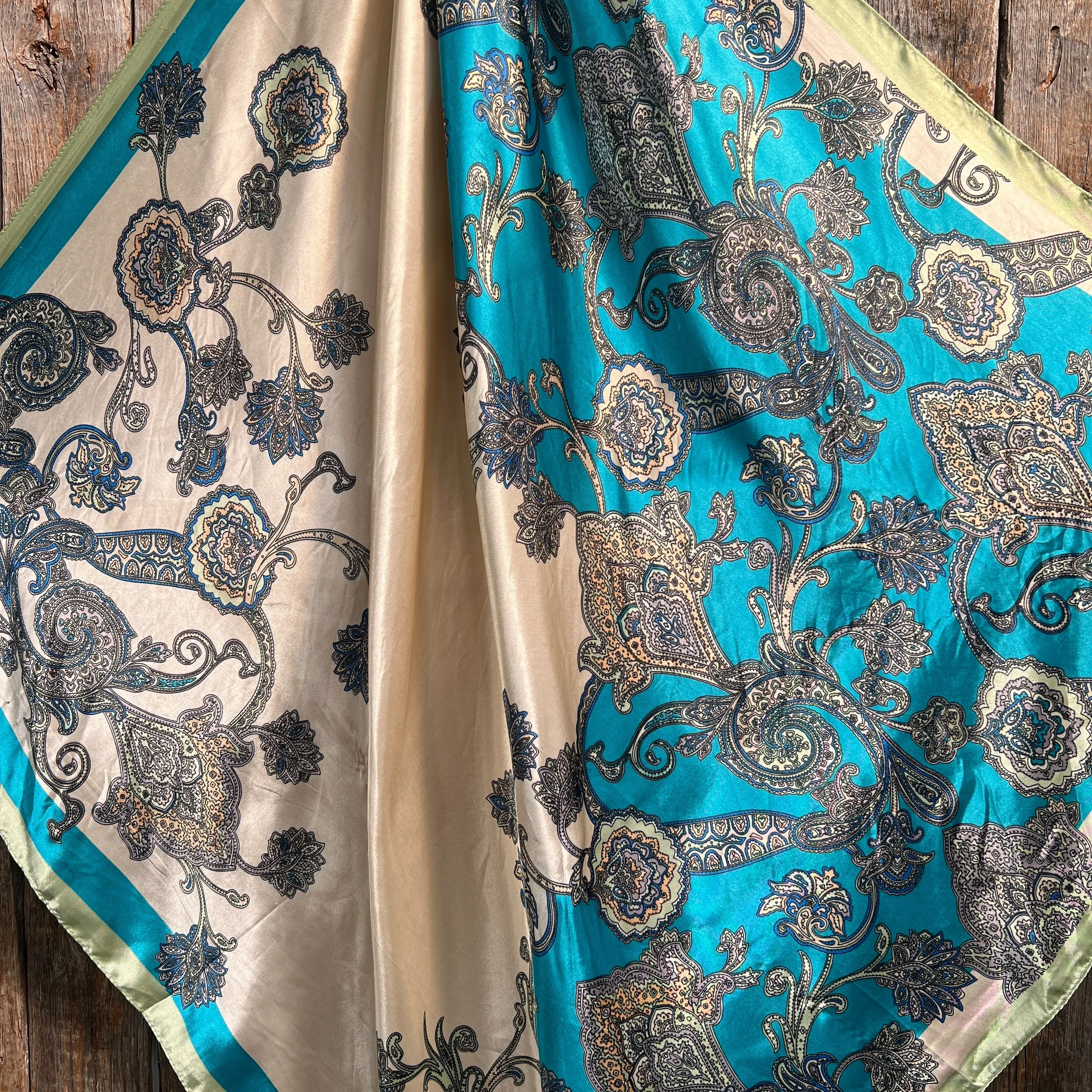WRC299A Turquoise Paisley Wild Rag / Scarf - Antique Aqua & Clear Slide