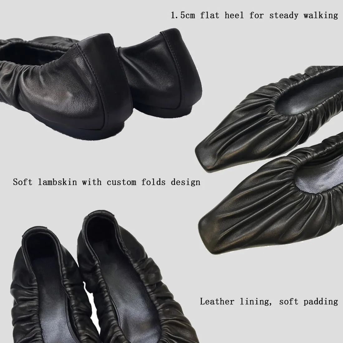 Wrinkled Leather Ballet Flats for Women's Shallow Mouth Flat Shoes Casual Comfort Soft Slip On Dressy Ballet Flats for Office Work Shoes