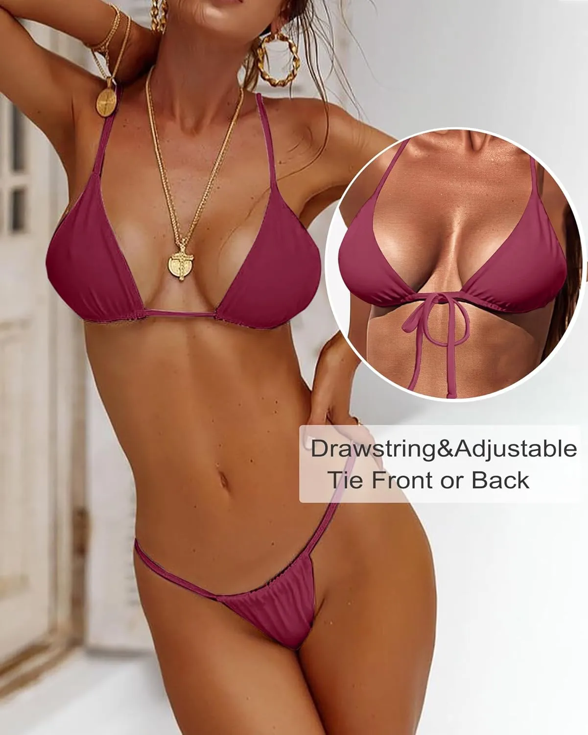 XUNYU Thong Bikini Sets for Women - Brazilian Micro String Bikinis Sexy Two Piece Swimsuit Triangle Top Halter Bathing Suits