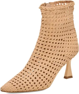 XYD Women Chic Braided Woven Ankle Boots with Zip Pointed Toe Mid Heels Cutout Event Club Shoes