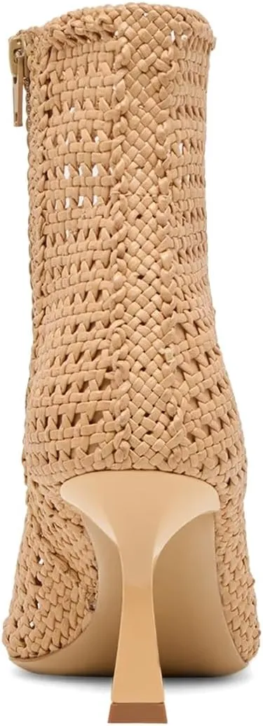 XYD Women Chic Braided Woven Ankle Boots with Zip Pointed Toe Mid Heels Cutout Event Club Shoes